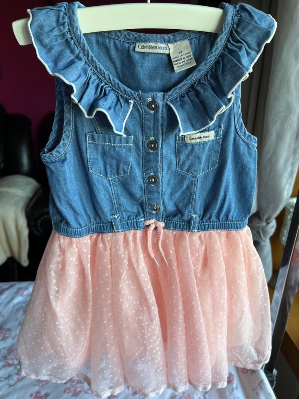 Calvin Klein Jeans Denim Peach Tulle Dress